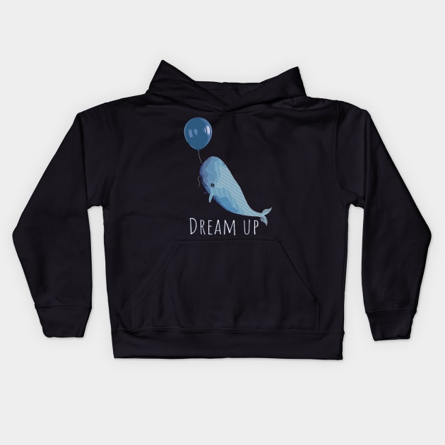 A white whale with geometric striped pattern and blue balloon Kids Hoodie by Collagedream